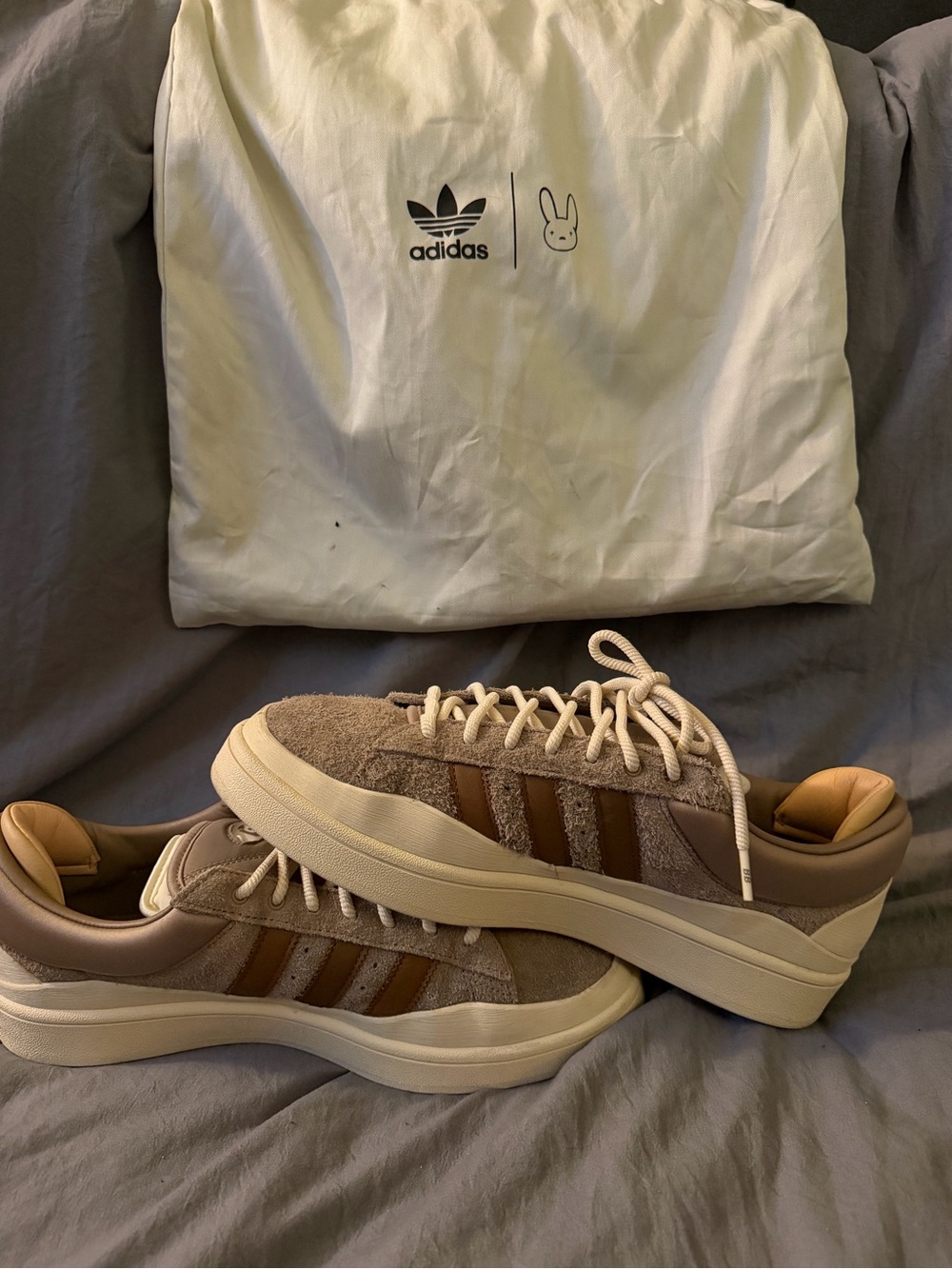 adidas bad bunny Men’s Cream & Brown Suede Low-Top Sneakers